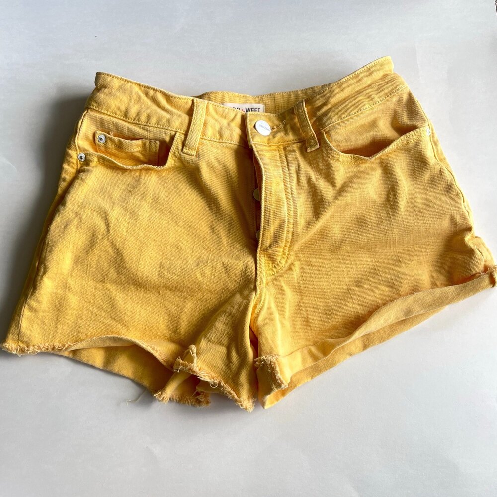 Warp + Weft Yellow High Rise Jean Shorts